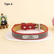 Customized Reflective Pet Collar With Engraved Text, Leather Dog Leash For Small/Medium/Large Dogs, Cat & Dog Neck Strap - Reflective Strip Pet Collar - View 5