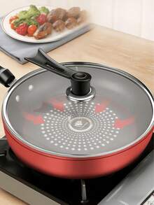 3pcs Non-Stick Frying Pan Set, Induction Compatible, With Lid & Spatula - Multicolor-24cm With Cover/red - View 2