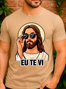 T-Shirt "Jesus Saw This With His Eyes" Religious Christian Catholic Evangelical Basic Unisex 100% Premium Cotton – Men's And Women's | Casual, Streetwear, Plus Size, New Arrival With Immediate Shipping In Various Colors - 卡其色 - 查看 2
