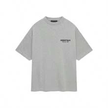 Essentials FW24  Crewneck Lightweight Stretch Logo Crew Neck Short Sleeve Tee Unisex Cotton Summer T-Shirt, Everyday Basic Top - LIGHT HEATHER GREY - View 1