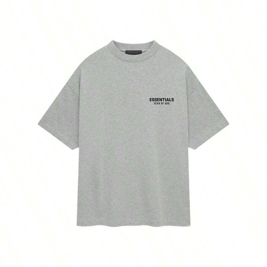 Essentials FW24  Crewneck Lightweight Stretch Logo Crew Neck Short Sleeve Tee Unisex Cotton Summer T-Shirt, Everyday Basic Top - LIGHT HEATHER GREY - View 1