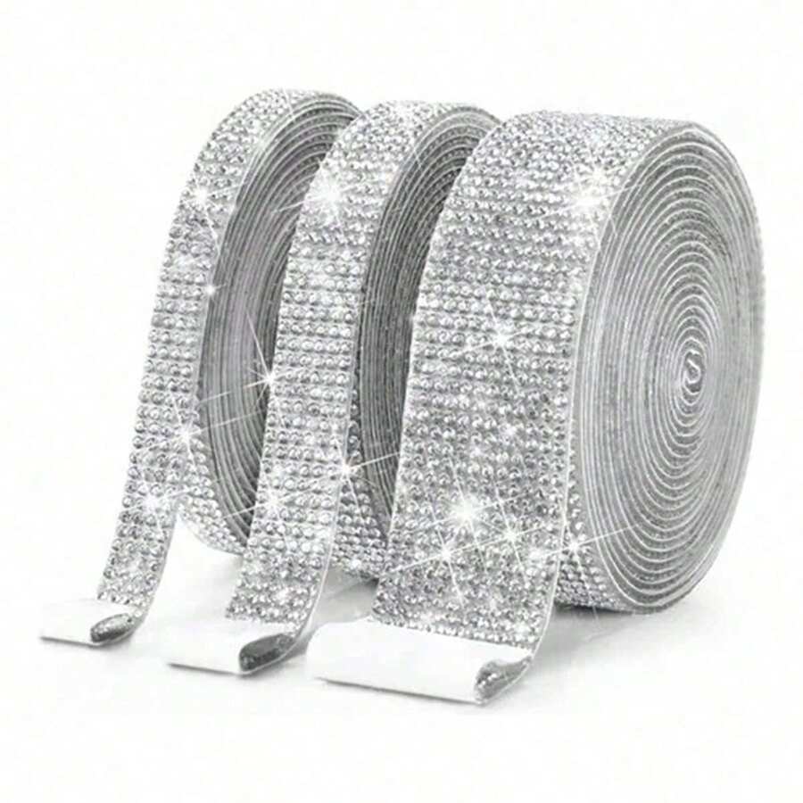 3 Rolls Rhinestone Decorative Stickers - Silver - View 1