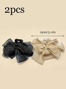 2pcs Mesh Material New Elegant Bowknot Hair Clips, Mesh Hair Clips With No Binding Feeling When Worn Summer Hair Accessories Beach Claw Clips Vacay Hair Claws,Holiday,Travel - Multicolor - View 6