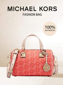 Michael Kors Bolso de mano clásico pequeño MK Grayson con cremallera superior, incluye correa de hombro ajustable - Rojo coral - Ver 1