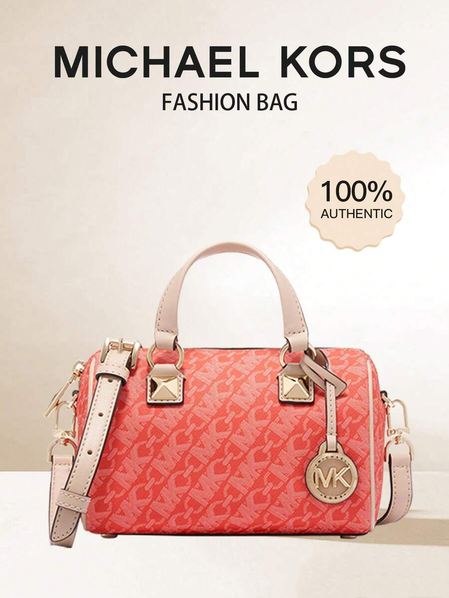 Michael Kors Bolso de mano clásico pequeño MK Grayson con cremallera superior, incluye correa de hombro ajustable - Rojo coral - Ver 1