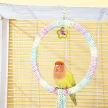 1 pieza Columpio de loro con degradado de arcoíris, diseño de colgante de estrella con borlas, juguete masticable y escalable para pájaros, adecuado para cacatúas, periquitos y otras aves, para jugar en la jaula - Ver 4