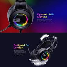 Auriculares con cable HAVIT GAMING de 3,5 mm, luces RGB COOL SHARE, altavoces magnéticos de 50 mm de alta calidad, almohadillas que se ajustan perfectamente a los oídos, reducción de ruido pasiva y control de volumen de alta precisión mediante rodillo. - Ver 2