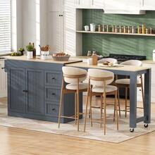 Kitchen Island On Wheels, Extendable Kitchen Island With Dining Area, Spice Rack And Drawers, Independent Mobile Kitchen Island, Ideal For Kitchen And Dining Room (White). - Grey - View 2