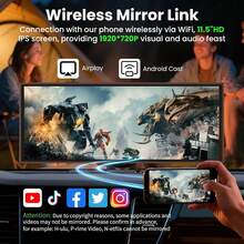 11.5INCH Double Din Car Stereo Wireless CarPlay Wireless Android Auto, Android 2+64G Touchscreen Car Radio Head Unit With Bluetooth 4.0, DSP, WiFi, HDCamera, Haudio - C8 - 查看 7