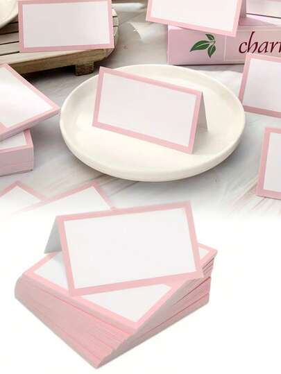 10张粉色边框桌卡，婚礼名牌，餐桌装饰帐篷卡，粉色边框卡片，婚礼装饰留言卡，适合节日和家居装饰