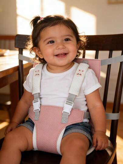Arnés de para silla de alimentación de bebé y niño pequeño, cinturón portátil para asiento infantil, correa de corrección de postura para niños, gris/rosa, correa plegable para trona, esencial para la hora de las comidas y los viajes