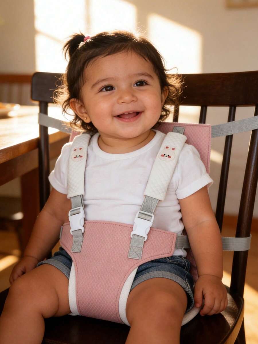 婴儿及幼儿喂食椅安全带,便携式婴儿座椅安全带,儿童姿势矫正带,灰/粉色,可折叠高脚椅约束带,用餐及旅行必备 - 網布粉紅色 - 查看 1