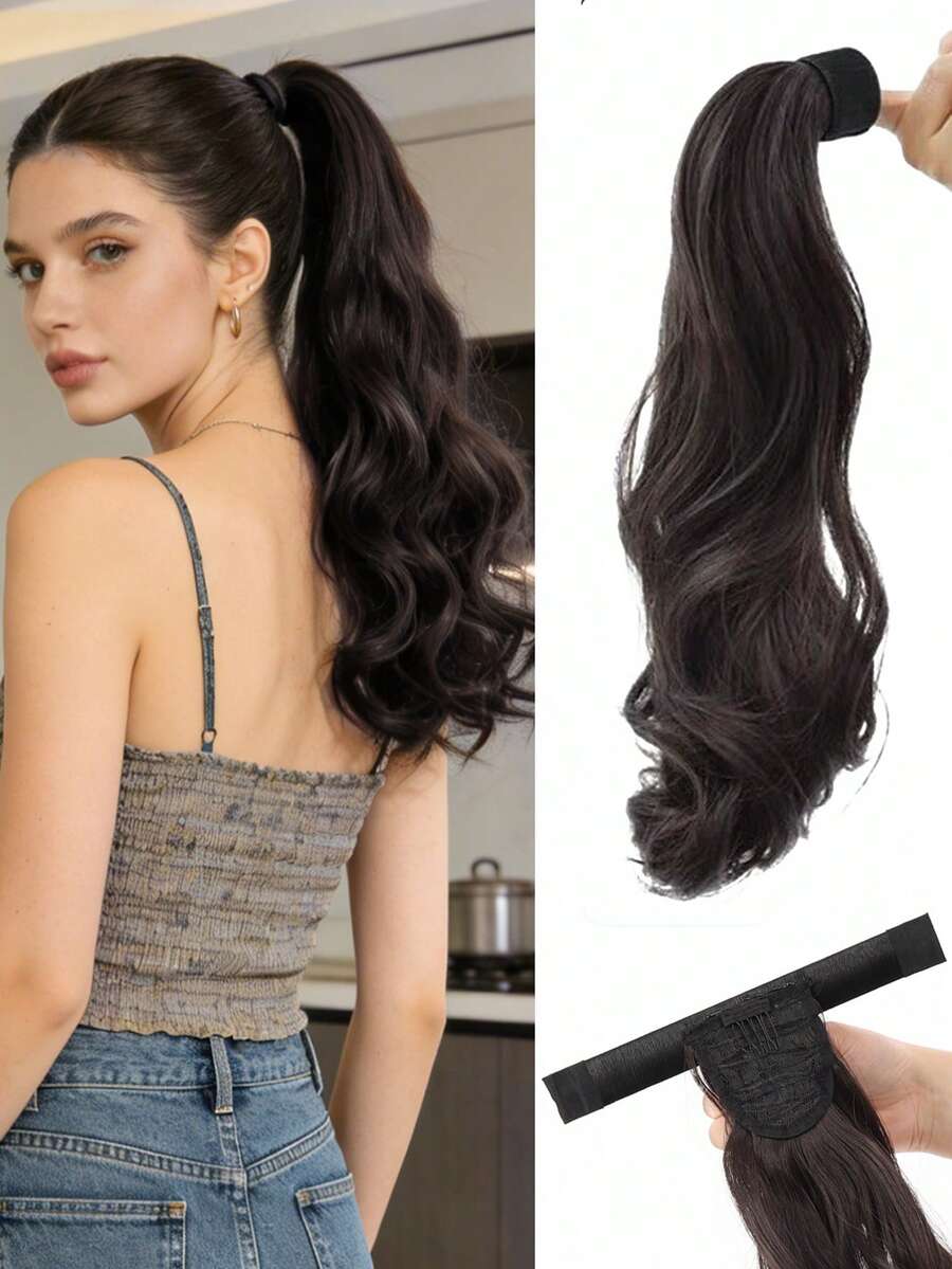 Tóc giả đuôi ngựa gợn sóng tổng hợp, tóc đuôi ngựa xoăn dài vừa phải dành cho nữ, chịu nhiệt, có kẹp cài. - Nhiều màu - Xem 1