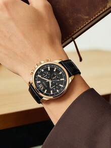 Guess 男士计时腕表 - 棕色皮表带 - 蓝色表盘 GW0901G5 - 黑色 - 查看 2