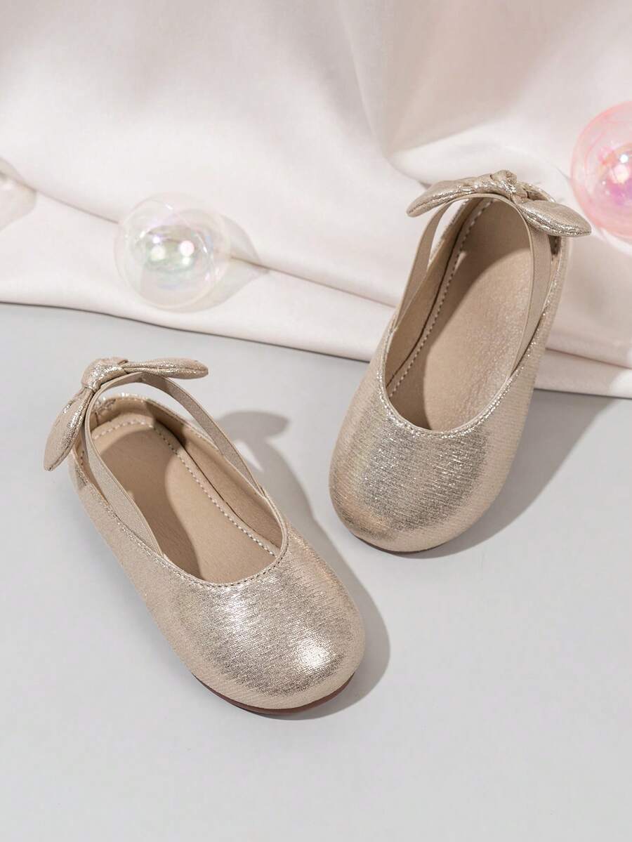 Giày công chúa nơ cho bé gái, giày ba lê đế mềm co giãn mới mùa thu cho bé, giày da đa năng cho trẻ nhỏ. - Vàng - Xem 1