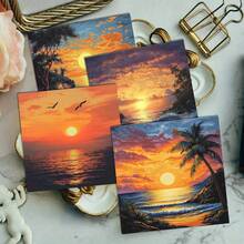 36 pièces de papier pour scrapbooking de 6 x 6 pouces avec paysage de coucher de soleil et mer, style vintage avec palmiers. Convient pour le collage, les projets d'origami, le papier DIY, le scrapbooking, le bullet journal, le collage d'art | Éléments naturels - Carré - Voir 8