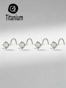 Khuyên mũi STM-F136 bằng titan 20G0.8mm đính đá CZ tròn 1.5/2/2.5/3mm kèm kim cương G23, kiểu dáng thanh thẳng, thanh chữ L, thanh cong, trang sức xỏ khuyên mũi phổ biến và được ưa chuộng dành cho nữ. - thanh thẳng - Xem 6