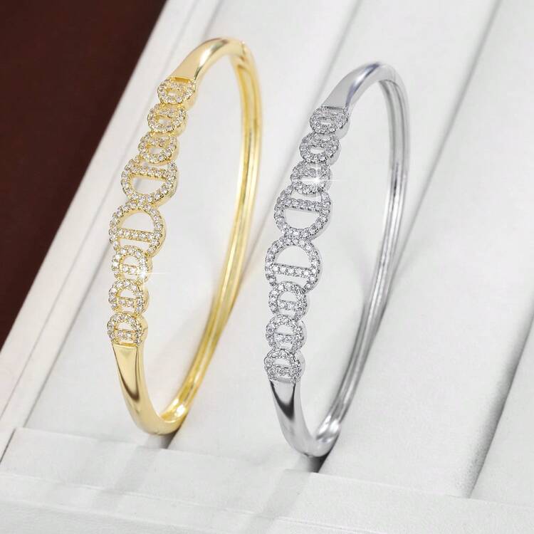 1 pieza Pulsera de mujer minimalista con diseño de cadena redonda y circonita cúbica incrustada - Multicolor - Añade 8