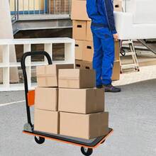 Flatbed Trolley, Platform Hand Truck With 150kg Load Capacity, 360-Degree Swivel Wheels, Foldable Trolley For Loading And Storage, Warehouse Yellow - Orange - View 7