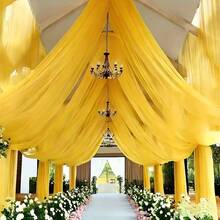 1pc 30m Long Yellow Wedding Backdrop Curtain. Soft Mesh Fabric Suitable For DIY Decoration In Various Scenarios - Perfect For Chair Sashes, Wedding Car Ribbons, Christmas Tree Decorations, Arch Decor, Stage Setting, Living Room Decor, Ceiling Decor, Table Runners, Home Room Decor - View 10