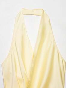 Áo kiểu cổ yếm bằng satin dành cho nữ DEEKA mùa xuân/hè, kiểu dáng châu Âu và Mỹ. - Vàng 1 - Xem 3