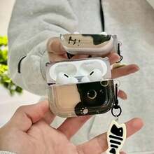 可爱黑猫图案耳机保护套，适用于 1/2/3/4/Pro/PRO 2 和新款 Pro 3 系列，带鱼骨吊坠 - 黑色 - 查看 13