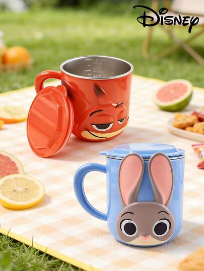 Disney Cốc thép không gỉ in hình hoạt hình 3D dễ thương Judy và Nick, dung tích 320ml, có tay cầm, chịu nhiệt, thích hợp uống cà phê, sữa, cà phê, làm quà tặng, quà Giáng sinh, thuộc bộ sưu tập cốc hoạt hình.