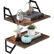 Estantes Flotantes Montados en la Pared Estante de lis Montado en la pared para Sala de Estar Estanterías con Sportes de Ml 16 pulgadas de anco x 12 D para Dormito Cocina 2PCS Marrón - como en la foto - Ver 8