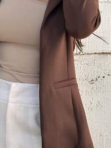 Women's Blazer, Maxi Coat, Long, Tailored, Elegant, Chocolate Brown Overcoat - Rust Brown - View 6