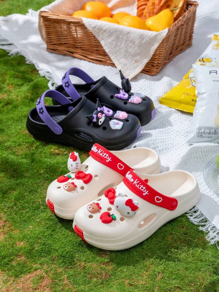 SANRIO 透气镂空凉鞋，防滑室内外拖鞋，时尚可爱卡通沙滩鞋，适合儿童和家长 - 紫色 - 查看 3