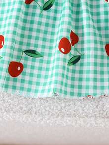 Kitten & Puppy, Classic Blue Plaid With Cherry Print Hooded Dress Set - Cadet Blue - View 7