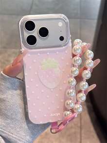 Ốp lưng điện thoại họa tiết chấm bi dâu tây Y2K cho iPhone 17 Pro Max, 17 Pro, 17, 16 Pro Max, 16 Pro, 16, 15 Pro Max, 15 Pro, 14 Pro Max, 14 Pro, 13, 12 Pro Max, 11, 16, 15, 14 Plus, kèm dây đeo cổ tay, màu Macaron, chất liệu nhựa dẻo bảo vệ. - Hồng - Xem 3