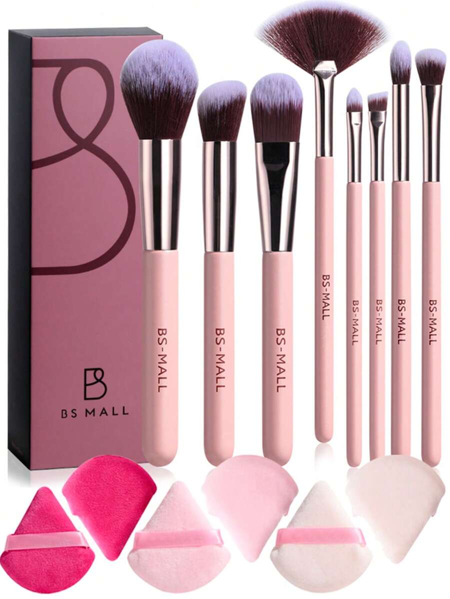 Bộ cọ trang điểm 14 món giá cả phải chăng dành cho người mới bắt đầu của BS-MALL, gồm 8 cọ trang điểm màu hồng và 6 bông mút trang điểm chất lượng cao. - Hồng - Xem 1