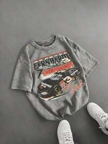 2026 Retro DaleS Earnhardt # 3 NASCARS 7 Championships Racing Car Graphic Tee,Casual Print,Comfortable And Versatile,Pure Cotton 220g Washed Printed T-Shirt,Unisex Style,Summer Fits,Vacation Fits Women,Summer Fits For Women,Spring Fits For Women,Summer Tops,St Pattys Day Fit,Easter Fit WomenLoose And Comfortable Casual Streetwear, Summer Loose Fit, Oversized Graphic Tee, Vintage Street Style, Soft Cotton Tee, Drop Shoulder T Shirt, Daily Casual Top,  Streetwear Tee, Boyfriend Style Tee, Grunge Vintage Tee, Y2K Streetwear Top, Casual Oversized Top, Retro Graphic T Shirt, Loose Casual Tee, Summer Street Style Top, - 灰色 - 查看 12