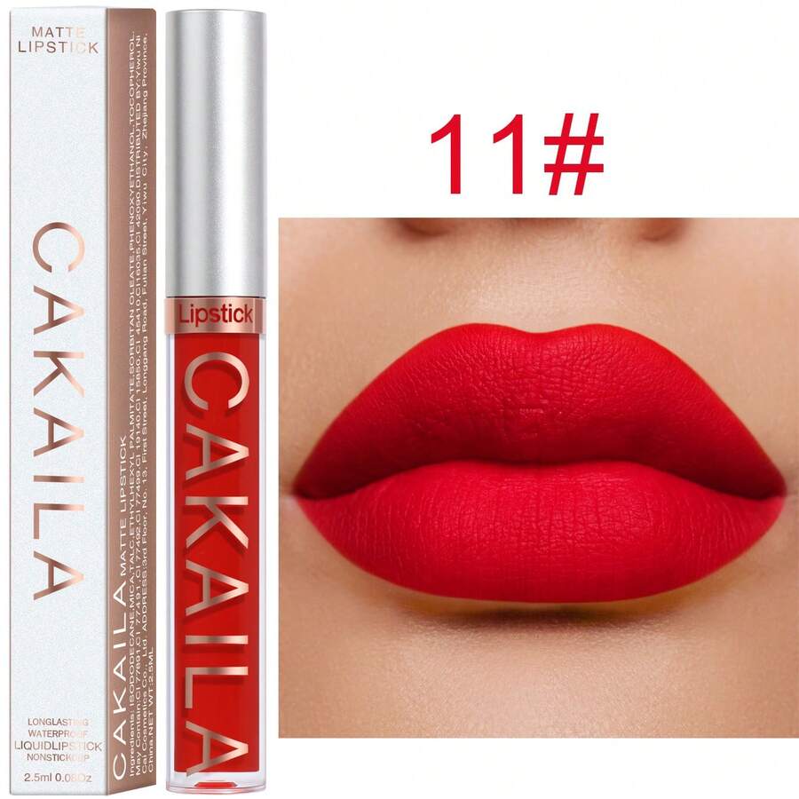 CAKAILA 11# Matte Liquid Lipstick Is Your Must-Have For Velvety, Long-Lasting Lip Looks. This Waterproof, Non-Sticky Formula Delivers Rich, Highly-Pigmented Color That Stays Put All Day, Resisting Smudging, Fading, And Transfer-Perfect For Daily Wear, Meals, Or Nights Out. The Creamy Texture Glides On Smoothly, Drying To A Soft, Matte Finish Without Drying Out Lips, While The Sleek Tube Design Makes Application Precise And Easy. Cruelty-Free And Available In Versatile Shades (Like The Deep Mauve Shown In Shade 11#), It's Ideal For Makeup Beginners And Pros Alike. Elevate Your Lip Game With This Affordable, Essential Cosmetic That Delivers Salon-Quality Results At Home. - 11# - 查看 1