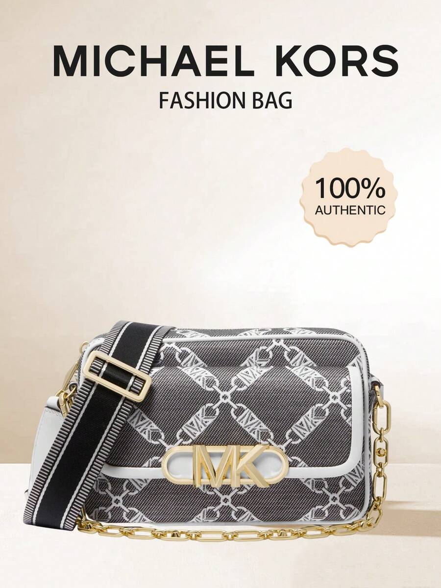 MK PARKER Women's Zipper Crossbody Bag With Wide Adjustable Strap And Flap Design - Black and White - View 1