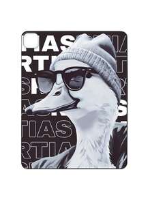 鸭子图案单件装酷炫哑光黑扁平保护壳，复古鸭子插画，戴着时尚眼镜/针织帽，街头风幽默设计，柔软TPU防刮材质，兼容iPad，时尚达人的绝佳礼物 - 黑色 - 查看 20