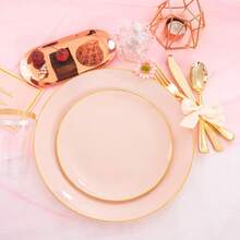 Bộ đĩa tròn đế hồng viền vàng, gồm đĩa nhỏ 7,5 inch và đĩa lớn 10,25 inch, có hai kích cỡ, dễ vệ sinh và tái sử dụng, phù hợp cho tiệc sinh nhật, tiệc chiêu đãi, đám cưới, ngày Valentine, ngày Thánh Patrick, lễ Phục sinh và các sự kiện khác. - Hồng - Xem 8