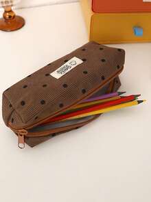 1PC Minimalist Polka Dot Pattern Pencil Case, Large Capacity Fabric Pen Organizer Pouch With Zipper For School Supplies & Office Desk, Simple Korean Style Pencil Case - Single Piece - View 7