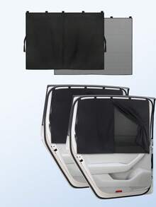 27.95" X 18.5" Dual Layer Magnetic Privacy Car Sunshade, Blocks UV And Heat, Adjustable Tie Straps Fit Rear And Side Windows, Suitable For Home, Pets And Remote Work, Adjustable Privacy/Visibility, Magnetic Rear Window Curtain - Double-layer Curtains - View 3