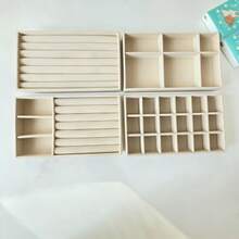 Multi-Grid Velvet Jewelry Storage Tray Set, Stackable Desktop Display Organizer For Rings, Earrings, Necklaces & Bracelets, Dustproof Vanity Cosmetic Storage Box,Space-Saving Dresser Bedroom Dorm Organizer, Perfect Daily Storage & Holiday Gift Choice - Beige - View 14