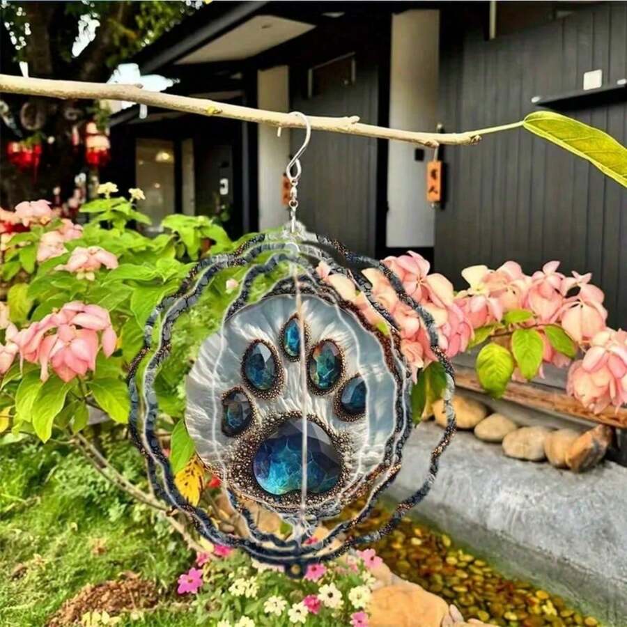 1 chiếc chuông gió in hình dấu chân thú cưng sang trọng, chuông gió kim loại xoay 3D với móc xoay 360° không giới hạn, trang trí sân vườn và hiên nhà ngoài trời, vật trang trí đa chức năng cho sân vườn, hiên nhà và không gian trong nhà, quà tặng ngoài trời lý tưởng, chuông gió ngoài trời, quà tặng tri ân giáo viên, quà tân gia hoàn hảo (9.84in*9.84in)