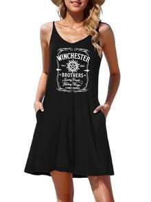 Plus Size - A Chic Black U-Neck Winchester Dress Designed For Plus-Size Women, Ideal For Beach Getaways, Summer Events, And Casual Lounging. This Elegant Spaghetti Strap Dress Is Perfect For Weddings And Evening Parties - 黑色 - 查看 4