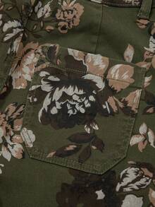 Vintage Floral Print Square Patch Pocket High Waist Wide-Leg Jeans - Green - View 8