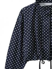 2026 Spring Women's Fashion Solid Color Polka Dot Print Zip-Up Jacket, Retro Stand Collar Elegant Ladies Baseball Uniform Street Outerwear - Navy Blue - View 10