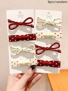 8个/套随机款式法式波点蝴蝶结发夹，适合女性。波点与蝴蝶结的梦幻组合，营造出复古甜美的氛围，完美适用于日常佩戴、上学、休闲外出和派对。每款都能轻松展现甜美复古的气息。夏季、假日、旅行必备。 - 彩色 - 查看 15