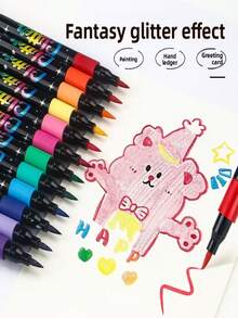 Glitter Marker Pens - Opaque - Stackable - Super Glittery - Vibrant Glitter Paint Pens - Fluorescent Highlighter Pens - Soft Tip Glitter Pens - For Arts And Crafts, Scrapbooking, Stationery, Professional Art Use - Multicolor - View 9