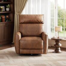 Silla reclinable de Piel sintética giratoria con Puertos USB, sofá reclinable tapizado para guardería, Sala de Estar, recámara y guardería, Color café - Caqui - Ver 7