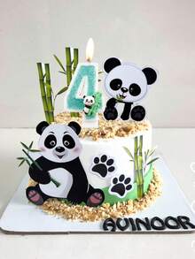 熊猫与绿色竹子可爱水晶数字0-9生日周年纪念派对蛋糕装饰蜡烛，动物主题 - 查看 2