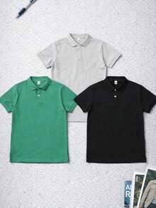 男士休闲宽松夏季Polo衫三件套 - 灰色 - 查看 2